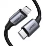Ugreen 60759 mobilā tālruņa kabelis melnā, sudraba krāsā 1 m USB C Lightning