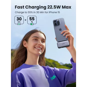 Ārējais akumulators UGREEN 35338, 5000 mAh, pelēks, pārnēsājams akumulators viedtālrunim, vienas ierīces izvade