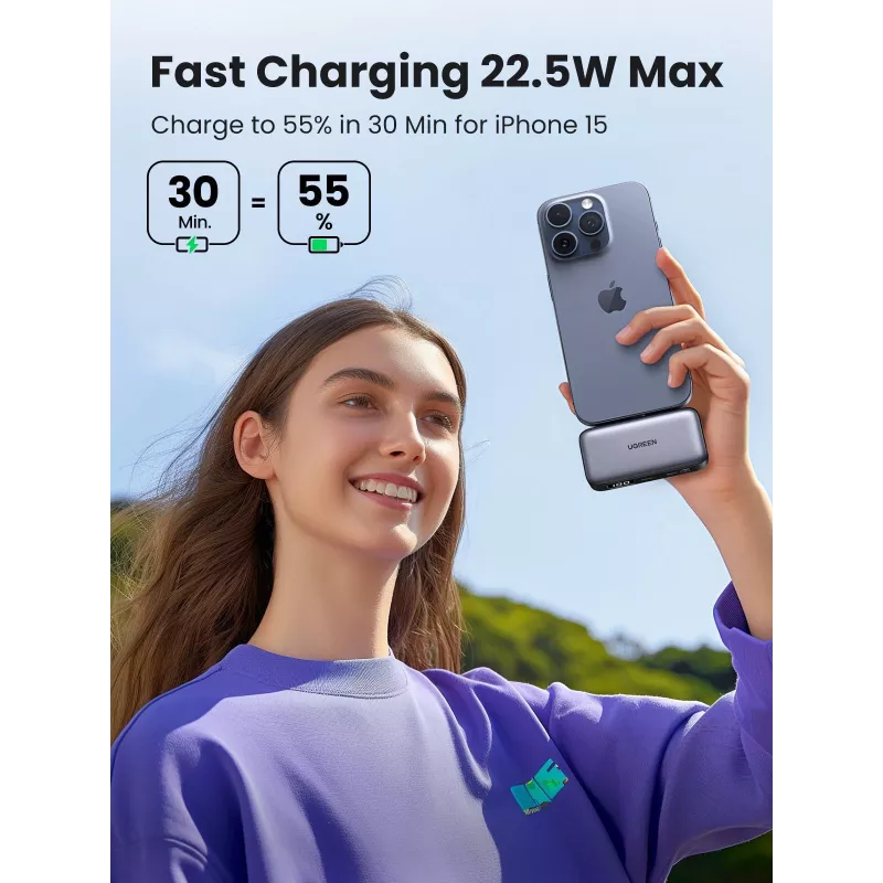 Ārējais akumulators UGREEN 35338, 5000 mAh, pelēks, pārnēsājams akumulators viedtālrunim, vienas ierīces izvade