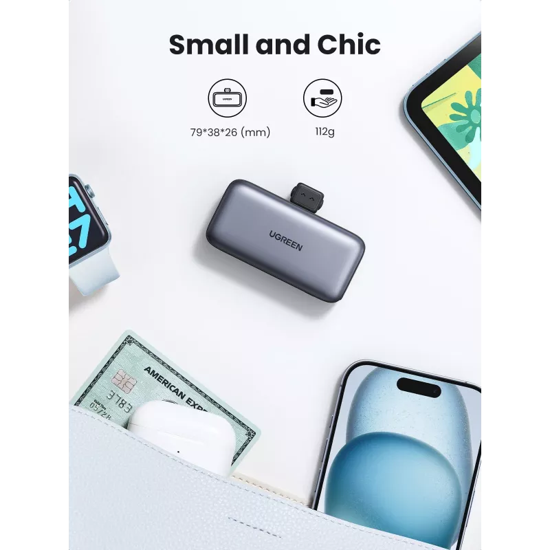 Ārējais akumulators UGREEN 35338, 5000 mAh, pelēks, pārnēsājams akumulators viedtālrunim, vienas ierīces izvade