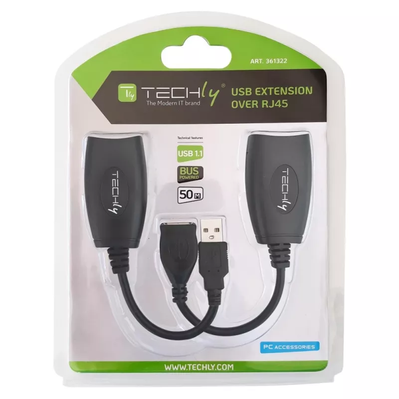 Techly IUSB-EXTENDTY5 kabeļa savienotāju pārveidotājs USB RJ-45 melns