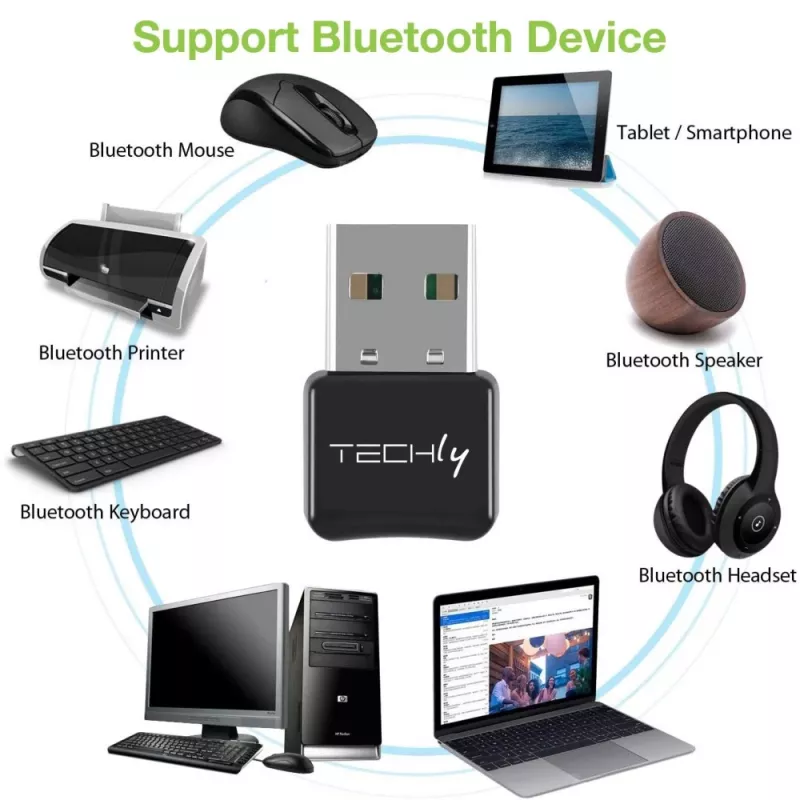 USB uztvērējs Techly IDATA USB-BLT5 jebkura zīmola pelei un tastatūrai