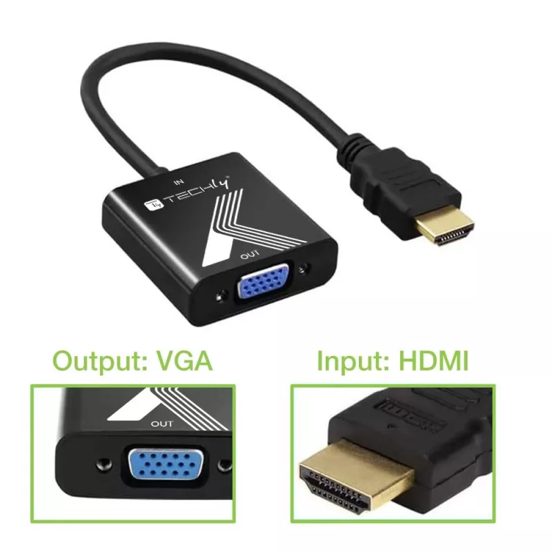 Techly kabeļa adapteris Converter HDMI to VGA Melns 0.1m 1920x1200 60Hz