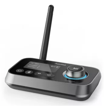 Bezvadu audio raidītājs/uztvērējs HAMA Link.it duo 3,5 mm, Bluetooth, 10 m diapazons, USB barošana, melns
