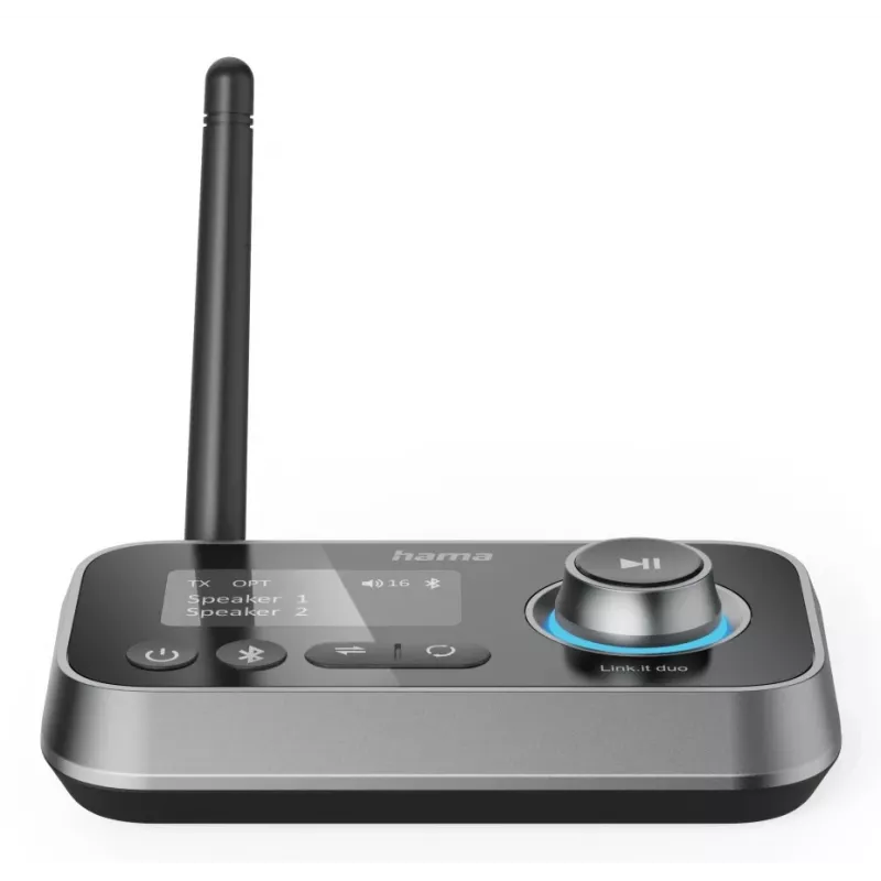 Bezvadu audio raidītājs/uztvērējs HAMA Link.it duo 3,5 mm, Bluetooth, 10 m diapazons, USB barošana, melns