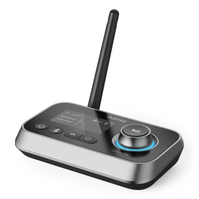 Bezvadu audio raidītājs/uztvērējs HAMA Link.it duo 3,5 mm, Bluetooth, 10 m diapazons, USB barošana, melns