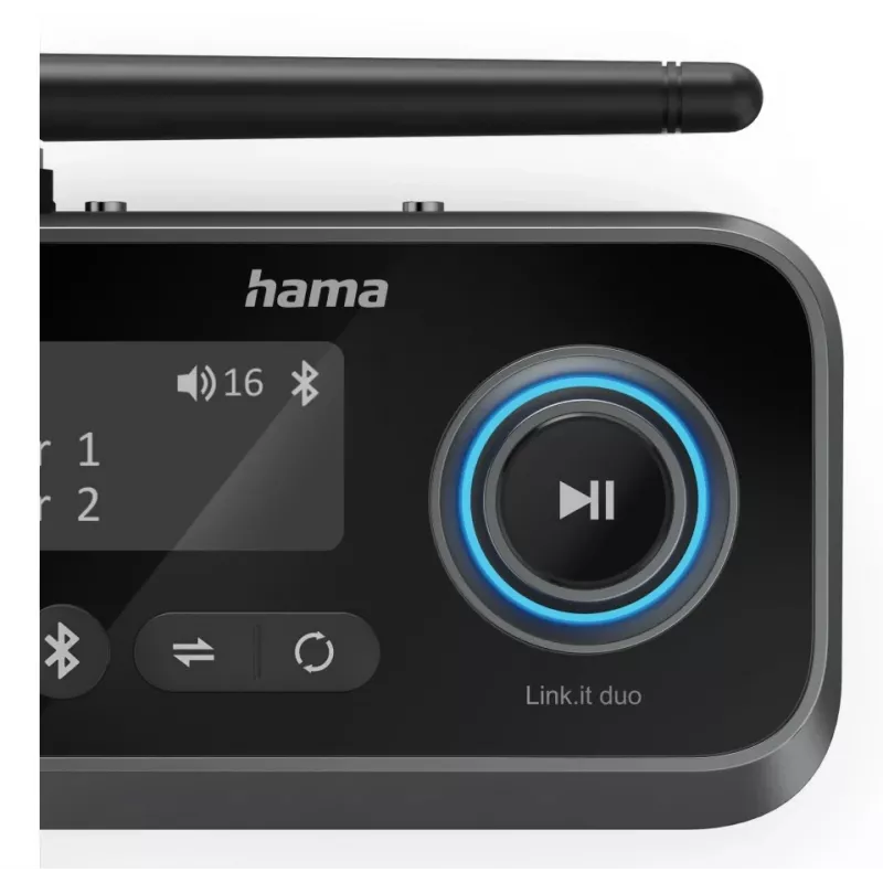 Bezvadu audio raidītājs/uztvērējs HAMA Link.it duo 3,5 mm, Bluetooth, 10 m diapazons, USB barošana, melns
