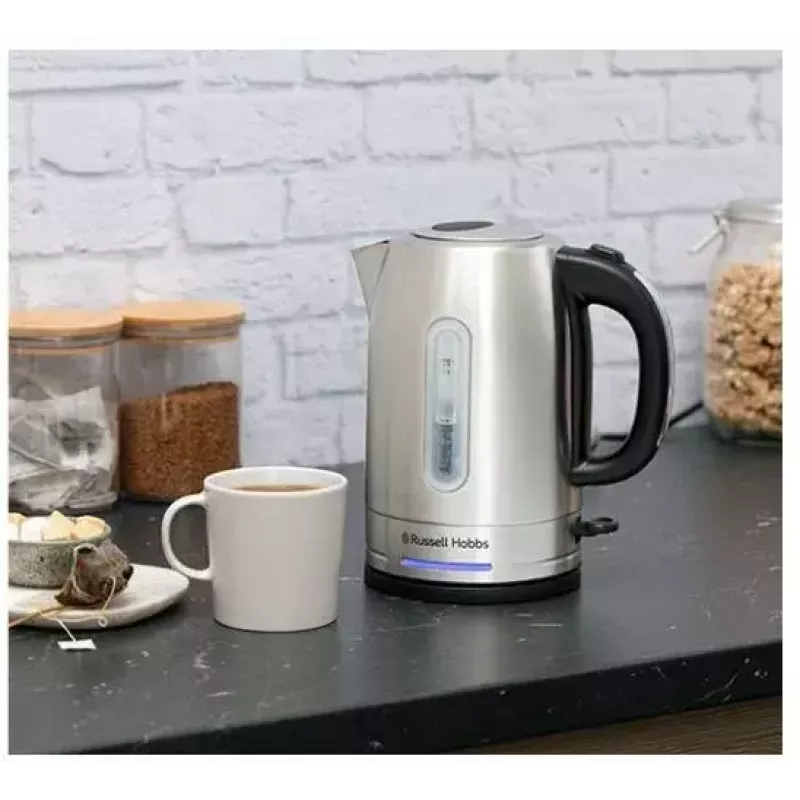 Elektriskā tējkanna Russell Hobbs 1,7 L 2400 W nerūsējošais tērauds, ūdens līmeņa indikators, 360° pamatne