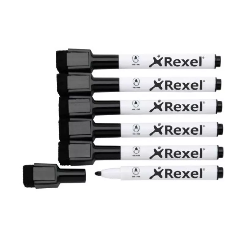 Rexel Magnetic Dry-Erase Markers Melns 6 pcs