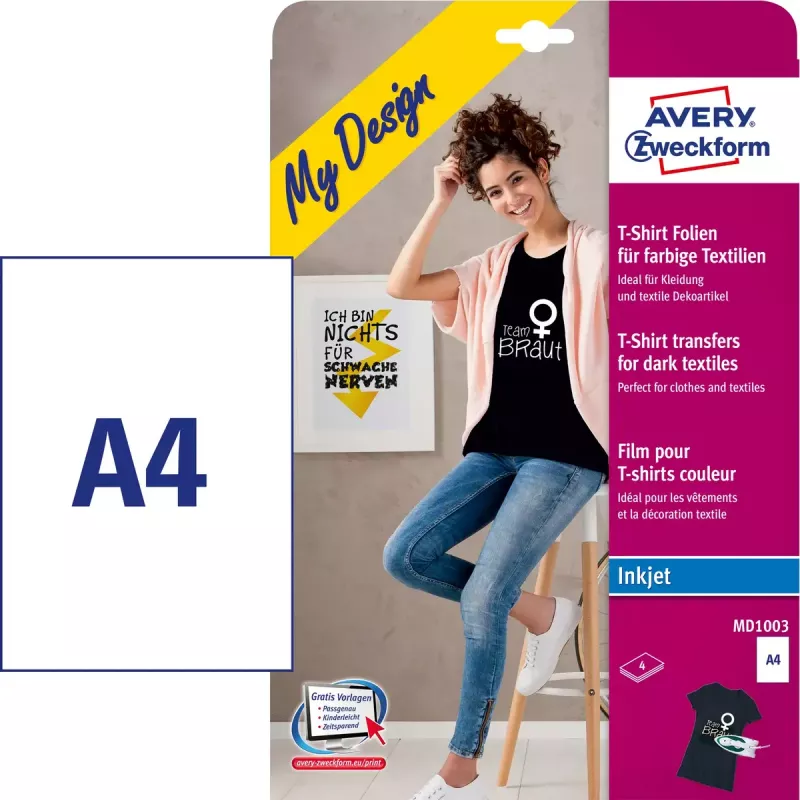 Apģērba pārnesums Avery MD1003 tintes printeriem Balta 210x297mm 4gab.