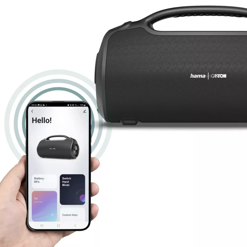 Ballīšu skaļrunis HAMA UltiMate Pro 120 W, bezvadu Bluetooth, ūdensizturīgs, iebūvēts akumulators, USB-C uzlāde