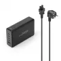 Uzlādes stacija HAMA 201977, 240 W kopējā jauda, 4× USB-C, 1× USB-A, melna