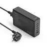 Uzlādes stacija HAMA 201977, 240 W kopējā jauda, 4× USB-C, 1× USB-A, melna
