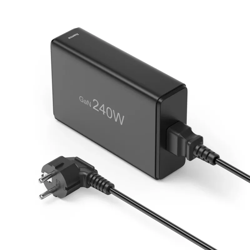 Uzlādes stacija HAMA 201977, 240 W kopējā jauda, 4× USB-C, 1× USB-A, melna
