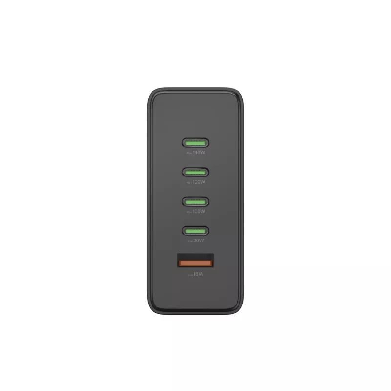 Uzlādes stacija HAMA 201977, 240 W kopējā jauda, 4× USB-C, 1× USB-A, melna