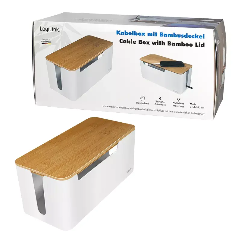 Barošanas pagarinātāja pārsegs LogiLink KAB0075 ar bambusa vāku, balts