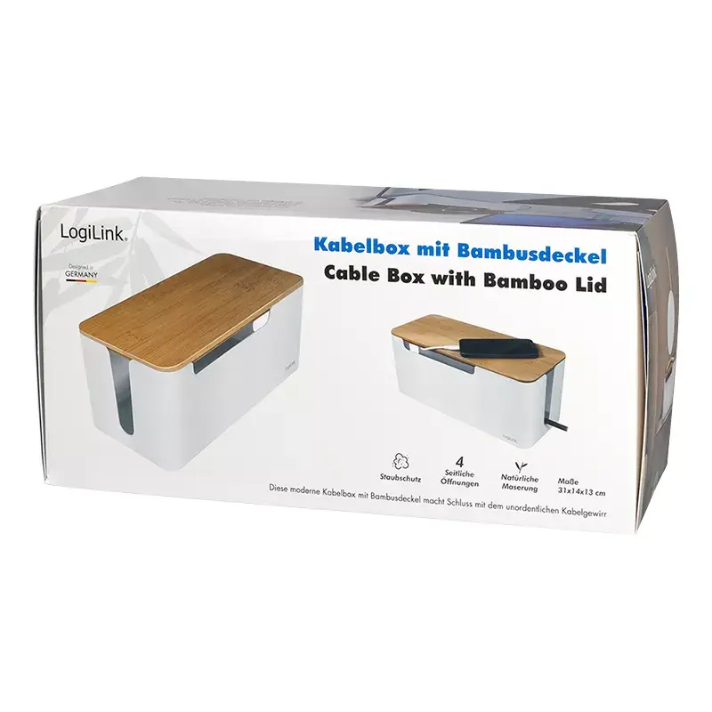 Barošanas pagarinātāja pārsegs LogiLink KAB0075 ar bambusa vāku, balts