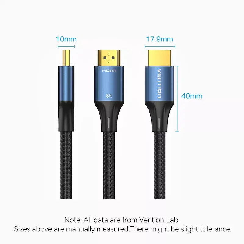 HDMI kabelis Vention 8K 48Gbps HDMI 2.1 Kokvilnas pinums Vīrs-uz-Vīrs 1 m Zils Alumīnijs