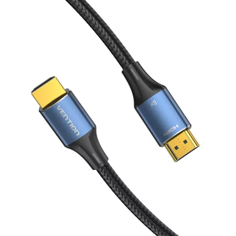 HDMI kabelis Vention 8K 48Gbps HDMI 2.1 Kokvilnas pinums Vīrs-uz-Vīrs 1 m Zils Alumīnijs