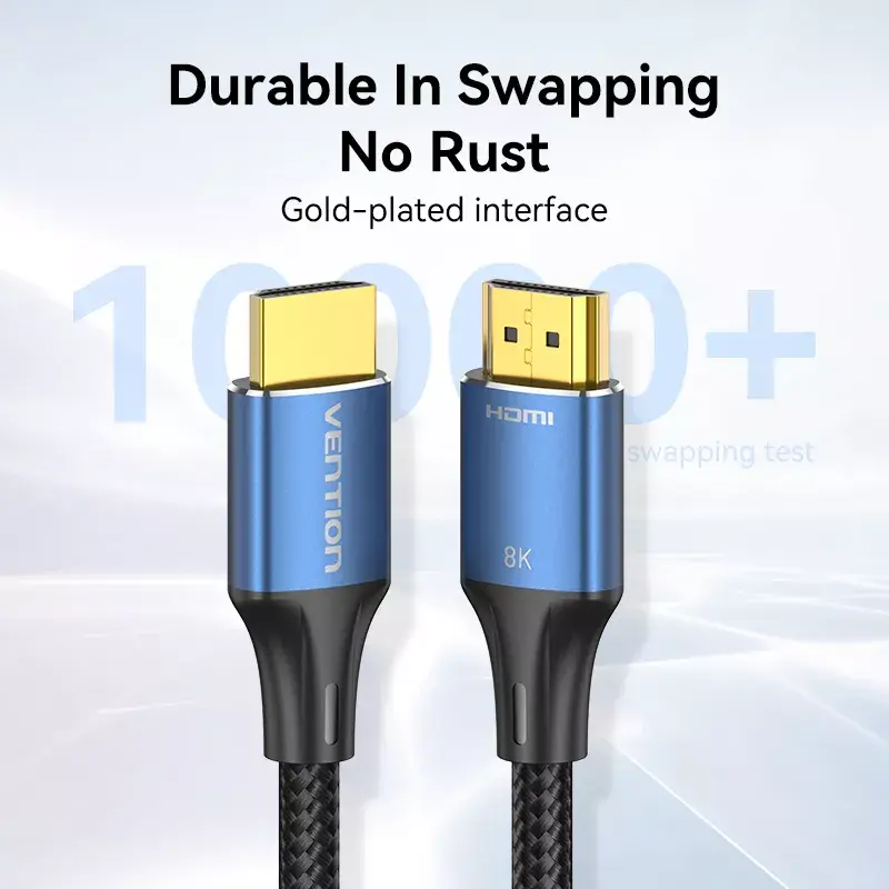 HDMI kabelis Vention 8K 48Gbps HDMI 2.1 Kokvilnas pinums Vīrs-uz-Vīrs 1 m Zils Alumīnijs