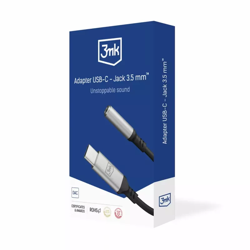 3,5 mm USB kabelis 3MK Jack 3,5 mm 1 gab. USB-C uz Jack 3,5 mm