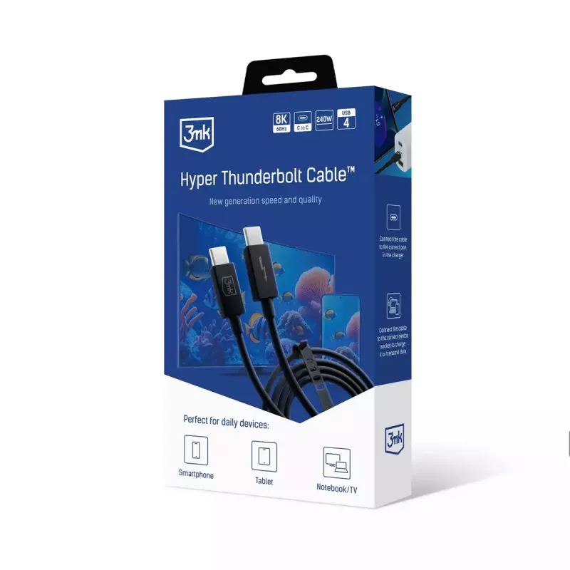 3mk Hyper Thunderbolt 4 Pro kabelis, 240 W, 1 m