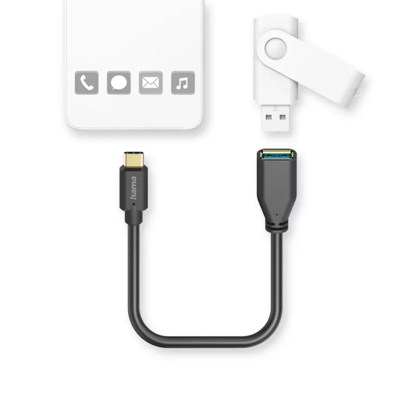 Hama 00201605 USB kabelis USB 3.2 Gen 1 (3.1 Gen 1) 0,15 m USB C USB A Melns