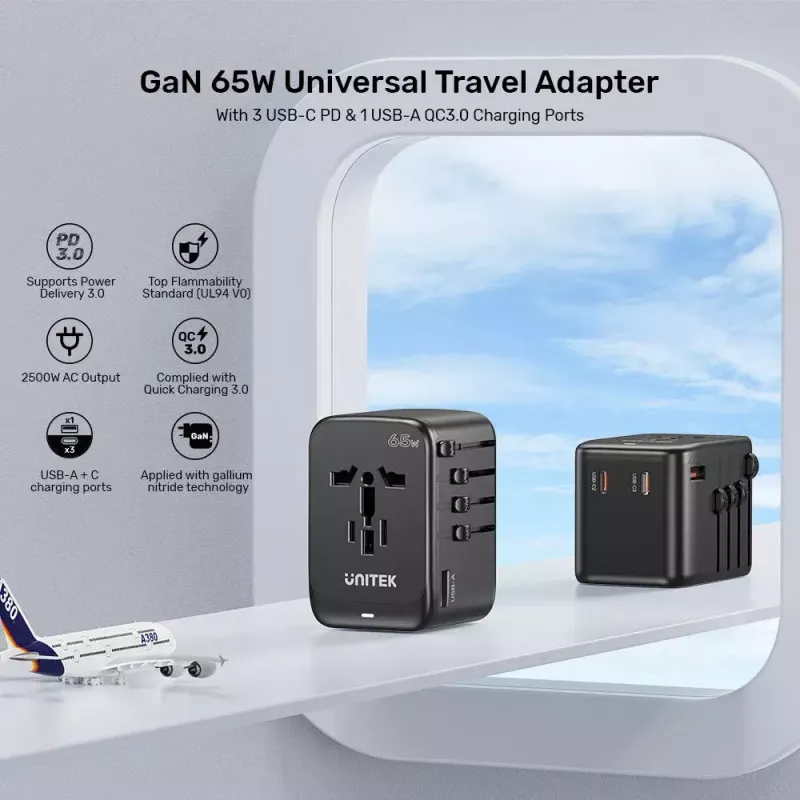 Strāvas kontaktdakšu adapteris UNITEK P1122ABK01 Universāls Melns C G I tipa