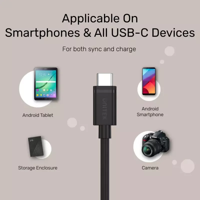 USB C uz USB C kabelis Unitek Y-C477BK01-2M, USB 3.2 Gen 1, 2 m, 5 Gbit/s, PD 60 W, melns