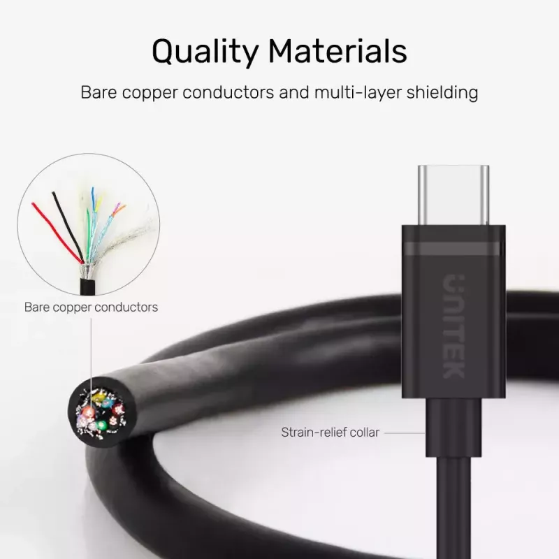 USB C uz USB C kabelis Unitek Y-C477BK01-2M, USB 3.2 Gen 1, 2 m, 5 Gbit/s, PD 60 W, melns
