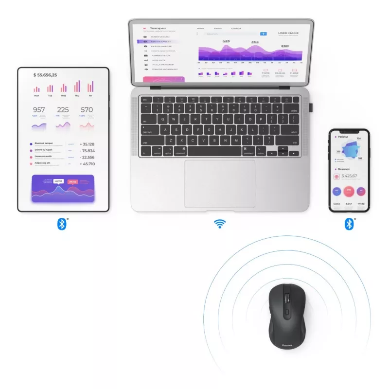 Hama MW-650 pele Birojs Labās rokas Bluetooth + USB Type-A Optiskā 2400 DPI