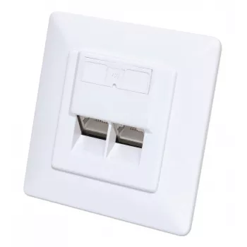 Intellinet 2-portu Cat6 10G ekranēta RJ45 sienas ligzda, padziļinājumā montējama, ar priekšējo paneli, STP, signālbalts RAL9003