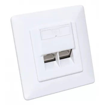 Intellinet 2-portu Cat6 10G ekranēta RJ45 sienas ligzda, padziļinājumā montējama, ar priekšējo paneli, STP, signālbalts RAL9003