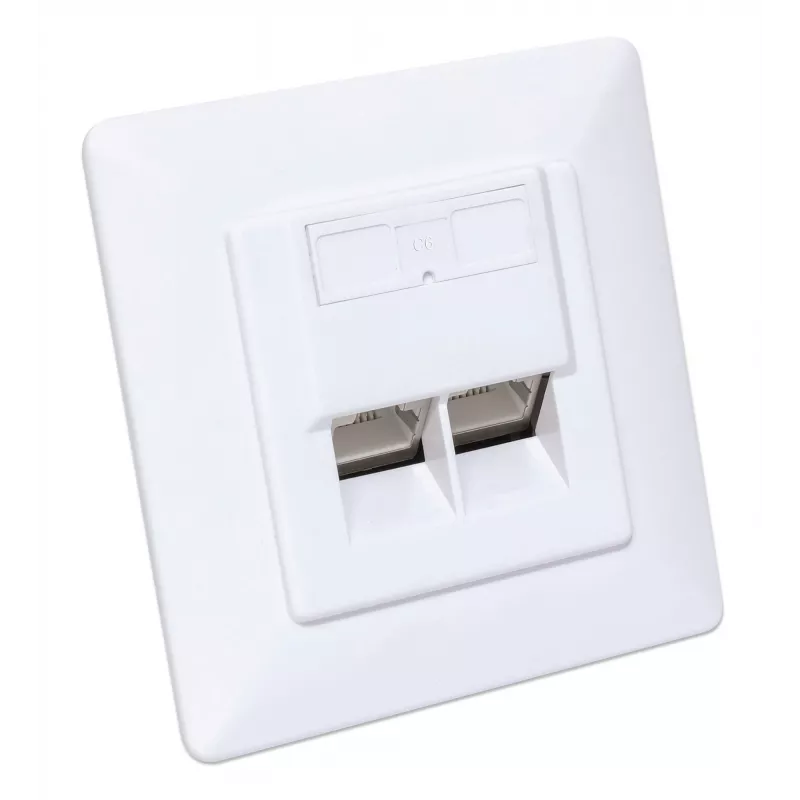 Intellinet 2-portu Cat6 10G ekranēta RJ45 sienas ligzda, padziļinājumā montējama, ar priekšējo paneli, STP, signālbalts RAL9003