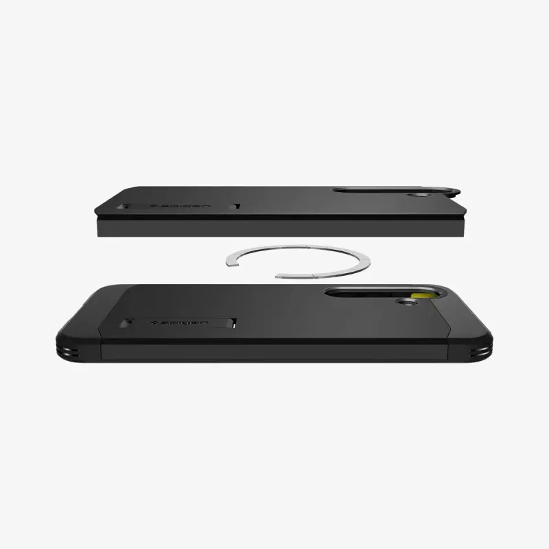 Spigen Galaxy S25 Tough Armor AI melns vāciņš ar galda statīvu