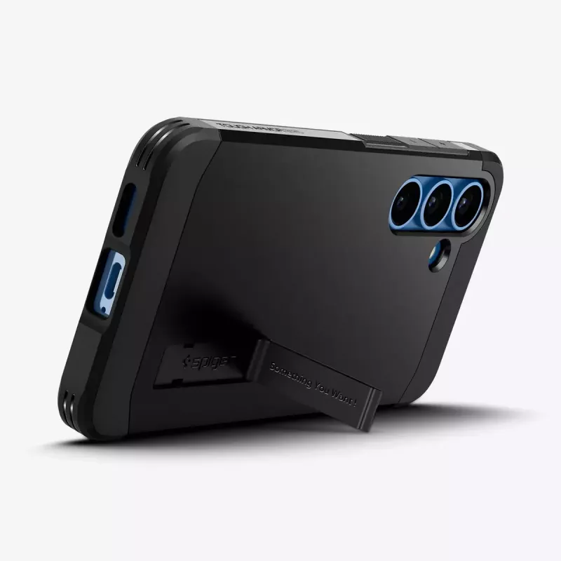 Spigen Galaxy S25 Tough Armor AI melns vāciņš ar galda statīvu