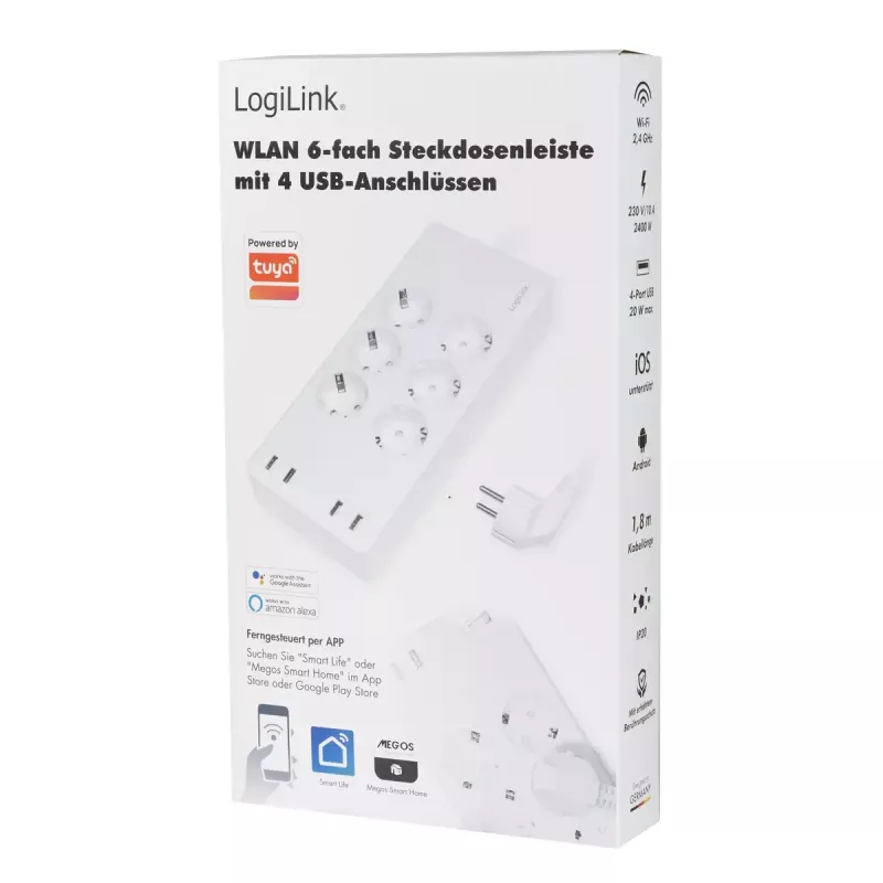 LogiLink Wi-Fi viedā kontaktligzdu bloks 6-vietīgs CEE 7/3 4x USB