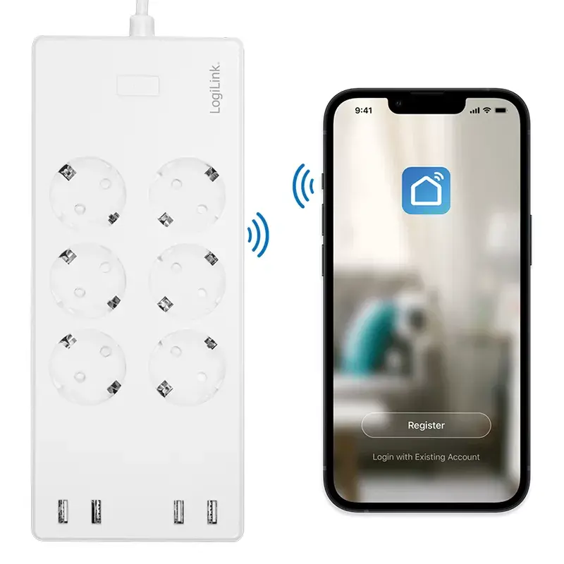 LogiLink Wi-Fi viedā kontaktligzdu bloks 6-vietīgs CEE 7/3 4x USB