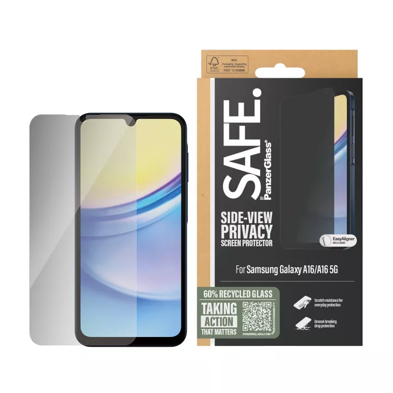 PanzerGlass SAFE. by ® Privātuma ekrāna aizsargs Samsung Galaxy A16 | A16 5G | Īpaši plats piemērots
