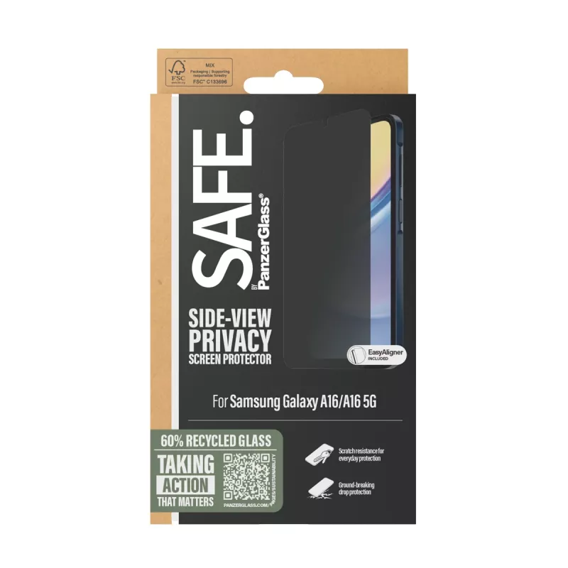 PanzerGlass SAFE. by ® Privātuma ekrāna aizsargs Samsung Galaxy A16 | A16 5G | Īpaši plats piemērots