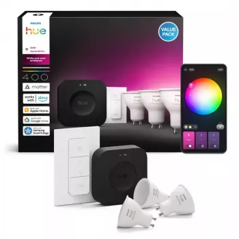 Philips Hue White and colour ambience Starter kit: 3 GU10 spuldzes + Dimmer slēdzis + Bridge Pro