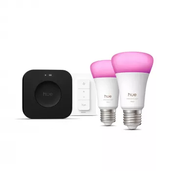 Philips Hue White and colour ambience Starter kit: 2 E27 viedās spuldzes + Dimmer slēdzis + Bridge Pro