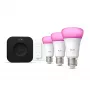 Viedā apgaismojuma komplekts Philips Hue White and Colour Ambience Starter Kit — 3 E27 viedās spuldzes, Dimmer slēdzis, Bridge Pro, Bluetooth/Zigbee
