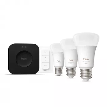 Viedā apgaismojuma komplekts Philips Hue White and Colour Ambience Starter Kit — 3 E27 viedās spuldzes, Dimmer slēdzis, Bridge Pro, Bluetooth/Zigbee