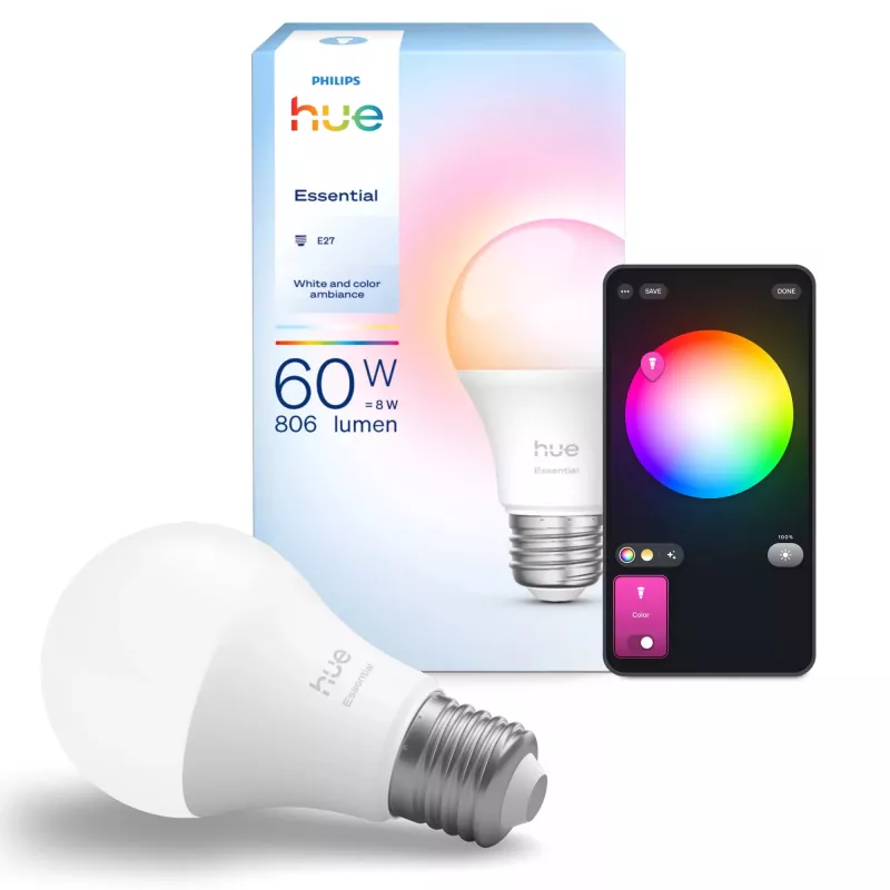 Philips Hue balta and colour ambience Essential A60 – E27 viedā spuldze – 806 lm – 8W