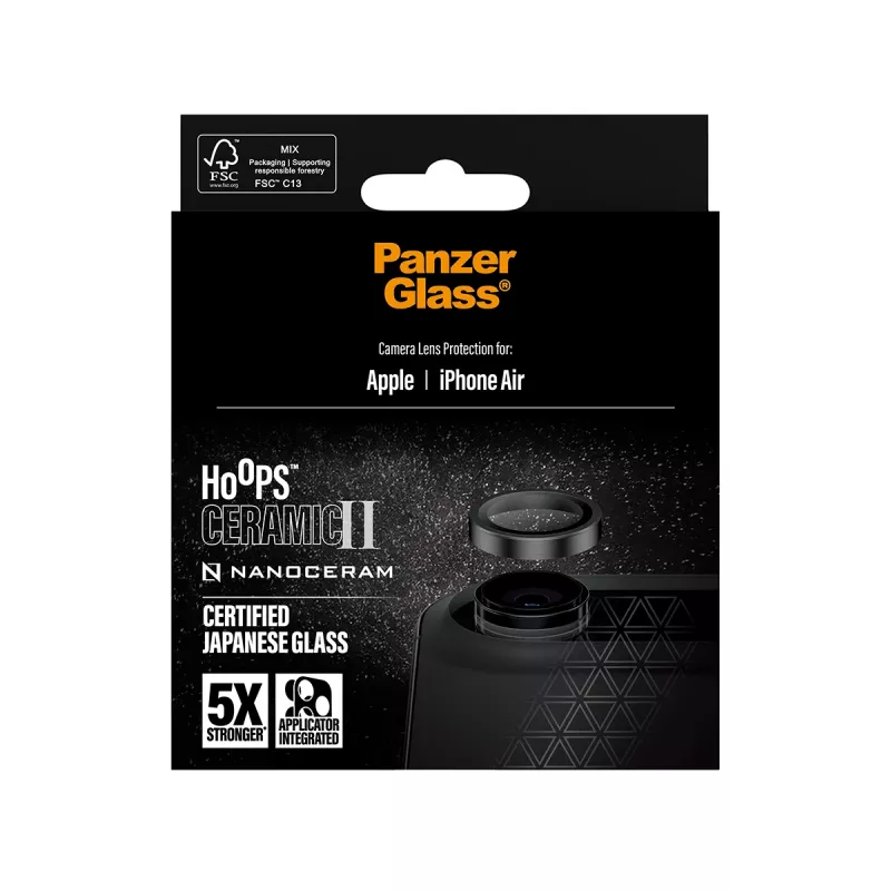 PanzerGlass Hoops Ceramic II kameras objektīva aizsargs iPhone Air – izturīgs pret skrāpējumiem un triecieniem, melns