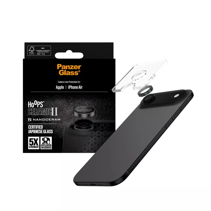PanzerGlass Hoops Ceramic II kameras objektīva aizsargs iPhone Air – izturīgs pret skrāpējumiem un triecieniem, melns