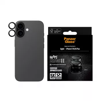 Kameras lēcas aizsargs PanzerGlass Hoops Ceramic II iPhone 17 16 16 Plus pret skrāpējumiem triecienizturīgs