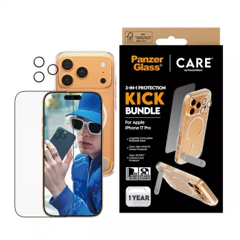 Aizsargapvalks PanzerGlass CARE Feature Kick 3w1 iPhone 17 Pro ar stikla objektīva pārsegu