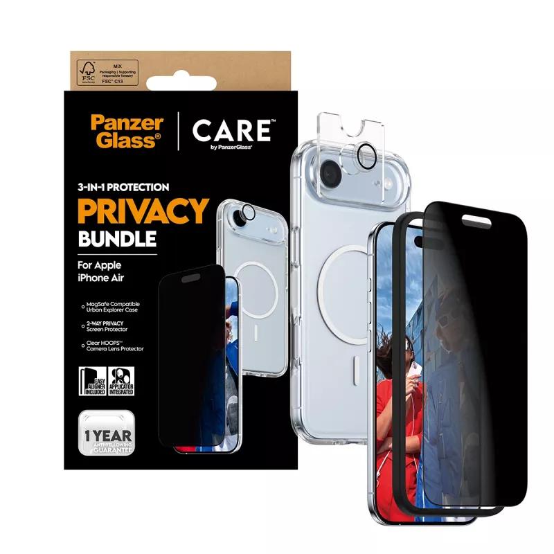 Aizsargājošs tālruņa maciņš PanzerGlass CARE priekš iPhone 17 Air — Privātuma 3-in-1